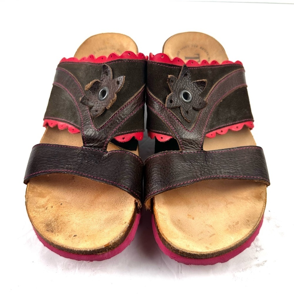 Think Sandals 40 Brown Leather Slip On Shoes Womens‎ Slides US 9 - Picture 2 of 11